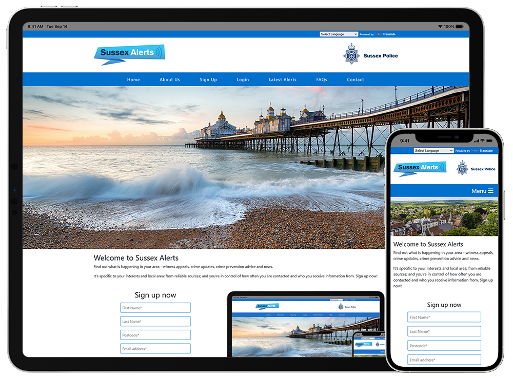 Sussex Alerts viewed from mobile devices